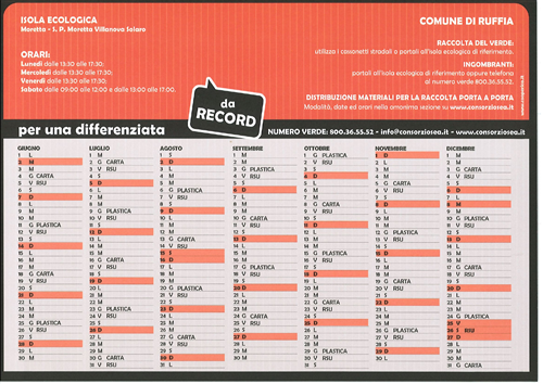 Calendario 2026 raccolta rifiuti
